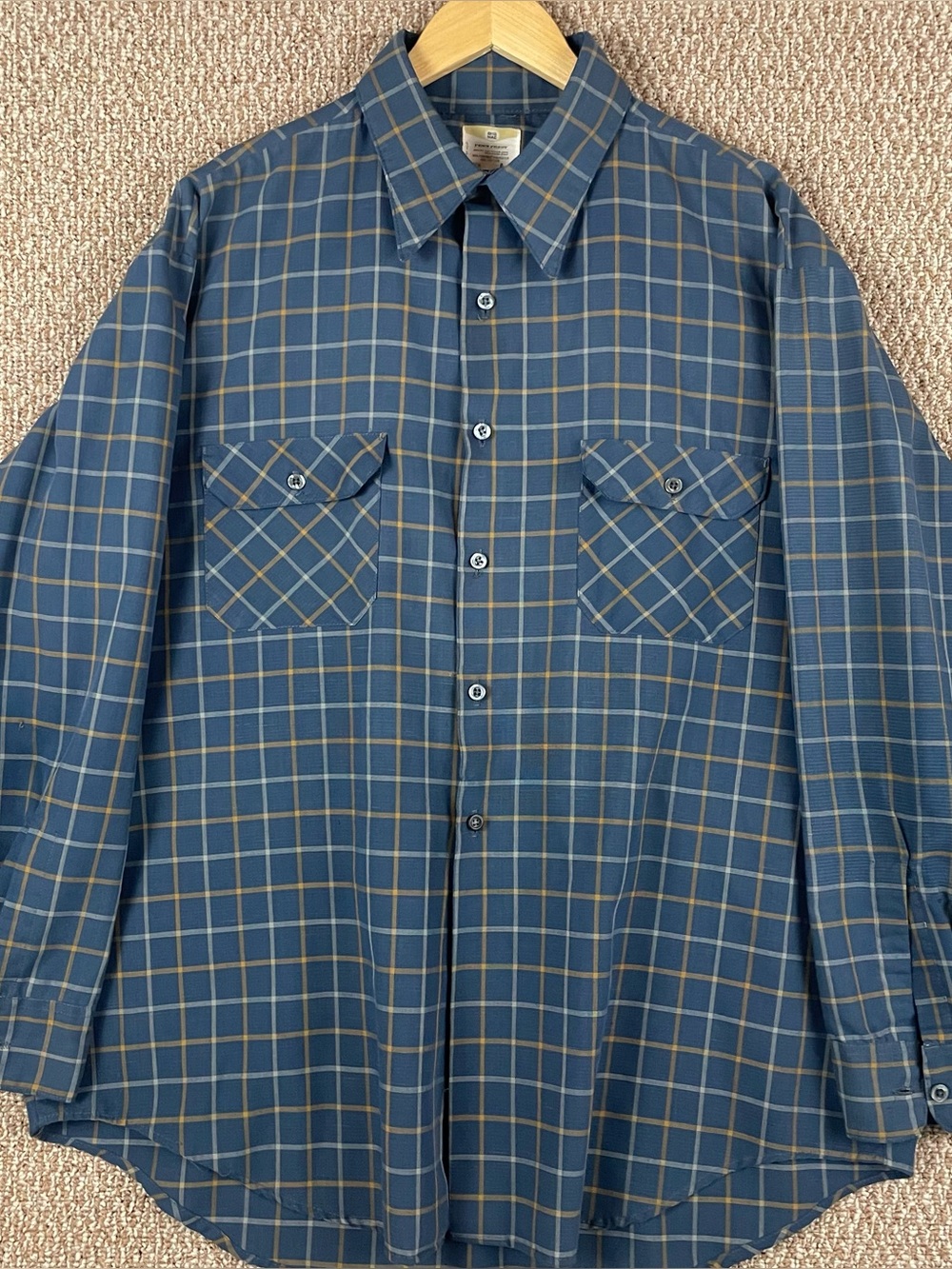 Vintage Big Mac Shirt Men XL Blue JC Penneys 70s Penn Prest Dagger Plaid D87